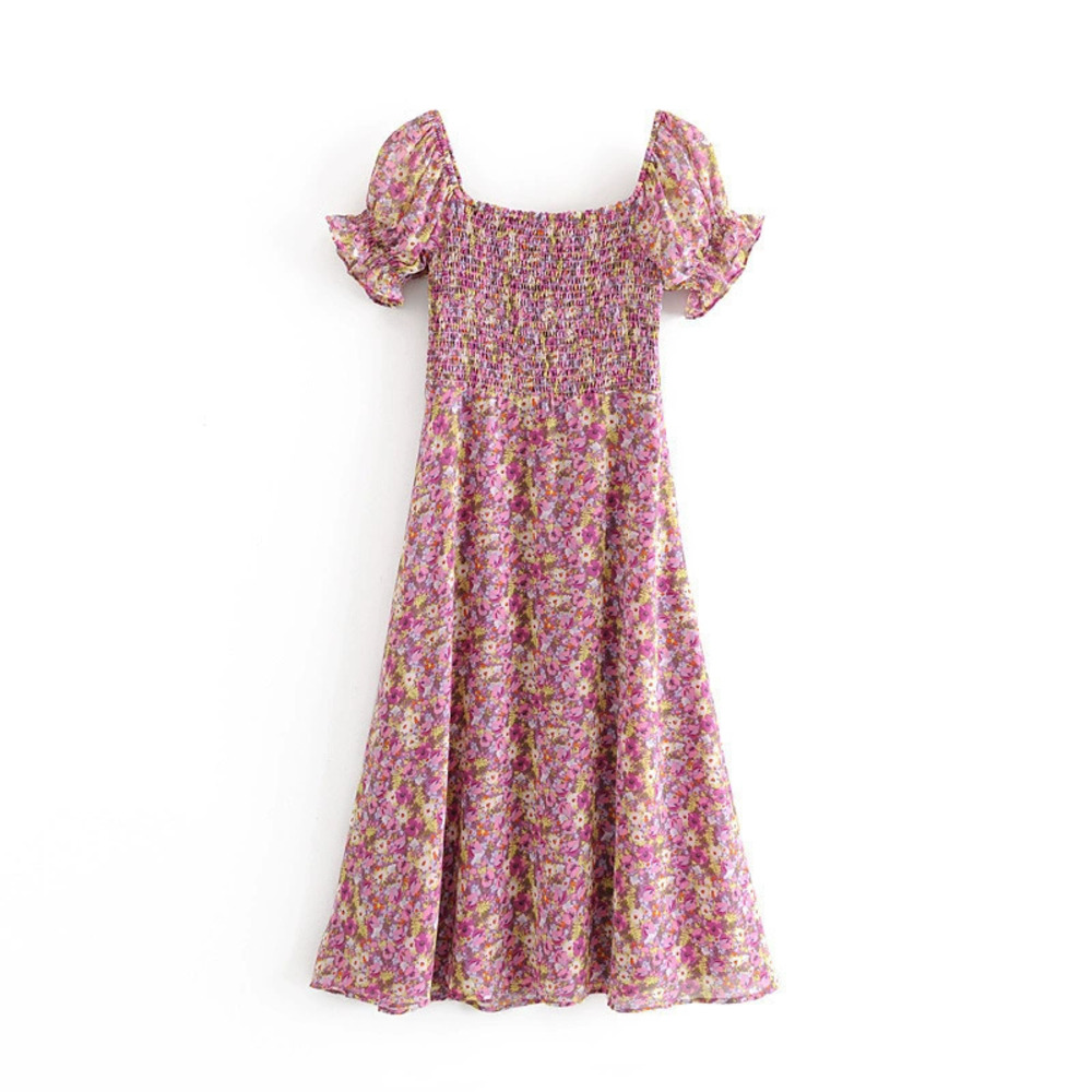 Womens Chiffon Floral Print Short Sleeve Dress